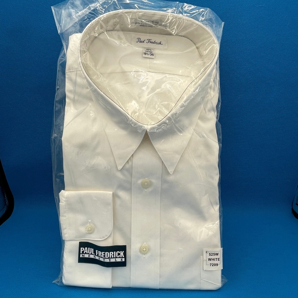 Paul Fredrick Cotton Men Dress Shirt 18.5 x 36 White Vintage Monogrammed NEW